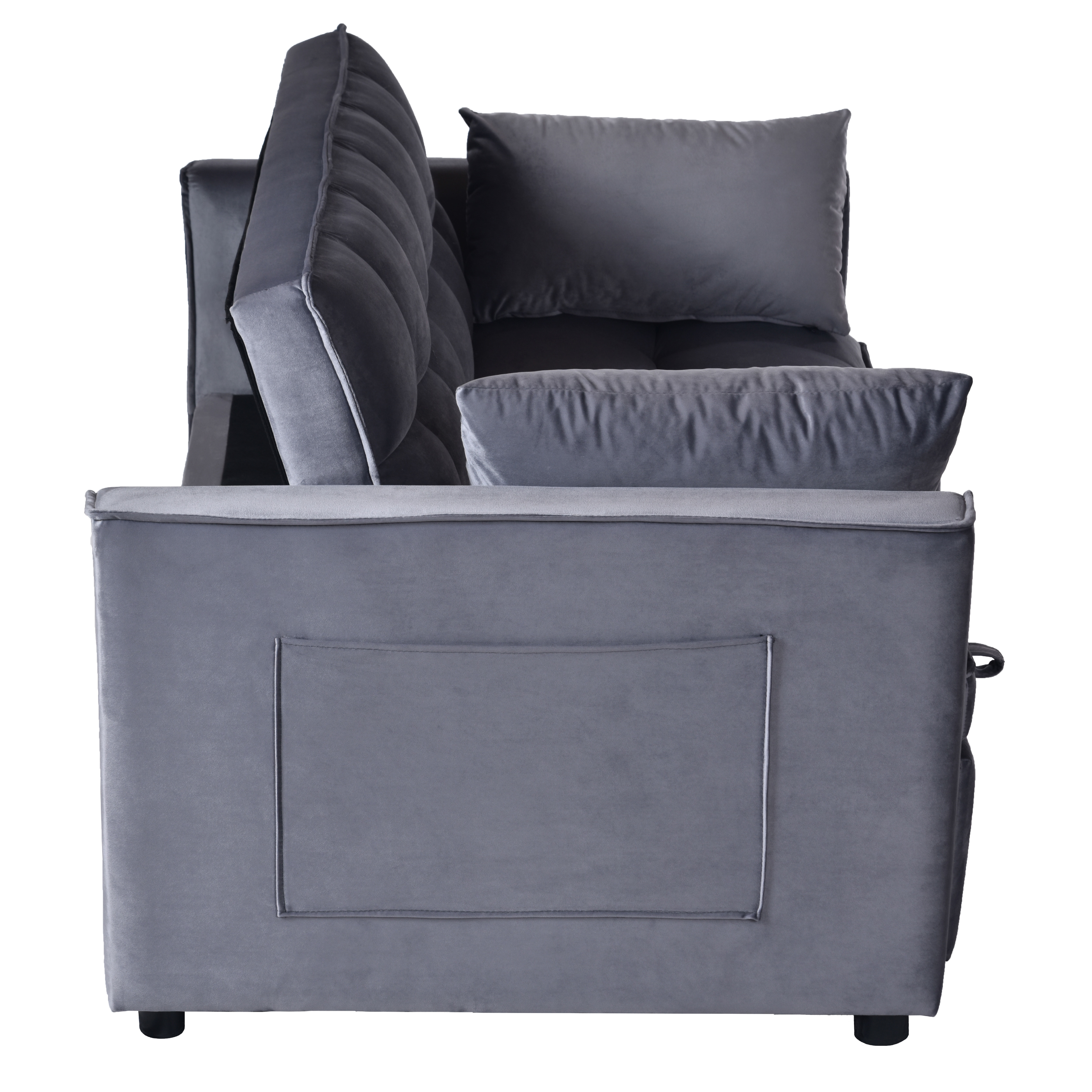Convertible Sofa Bed, 3-in-1 Velvet Sleeper Sofa Couch With Pullout Bed, Pull Out Couch With Side Pockets And Adjustable Backrest, Sectional Sofa For Living Room, Grey, Made In Vietnam_maomaolike.com